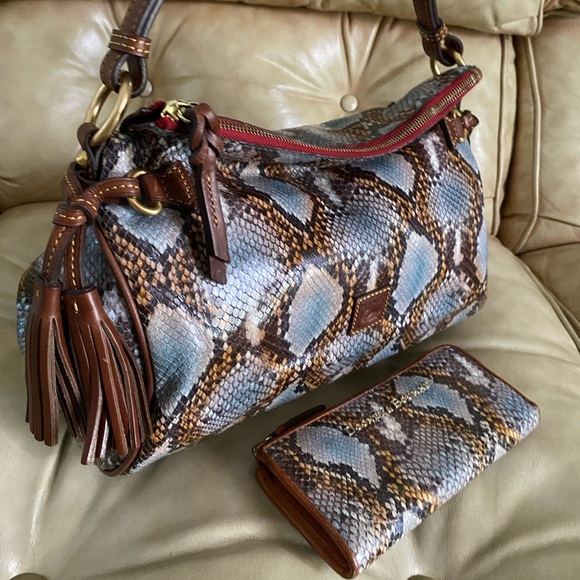 Dooney & Bourke Handbags - Dooney & Bourke Python Bag & Wallet Set Blue Florentine Leather